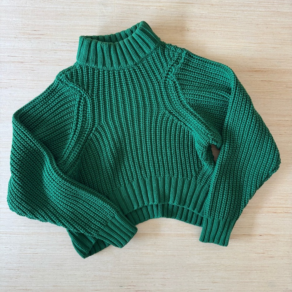 H&M Green Chunky Knit Sweater Balloon Sleeve‎ Size Small